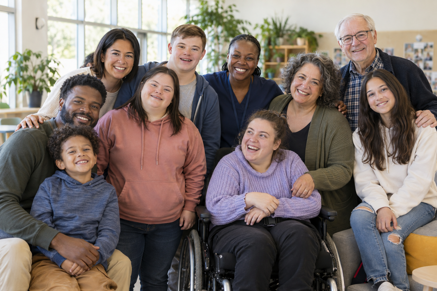 An inclusive group of children, youth, adults, older adults, families, and caregivers together